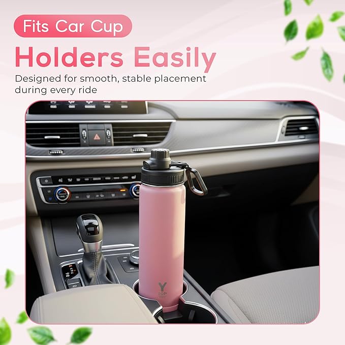 Y TOP 24oz Insulated Water Bottle Leak Proof Spout Lid Fits in Car Cup Holder – Double Wall Dishwasher Safe Easy Clean stainless steel drinking water bottle for Gym Kids Sports Travel Hiking School