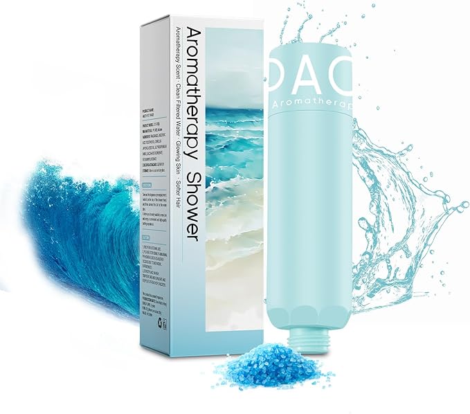 Vitamin C Shower Head Filter – Ocean Scented Shower Diffuser, Purifying Handheld Shower Filter for Hard Water, Skin & Hair Care, Shower Stick Filters