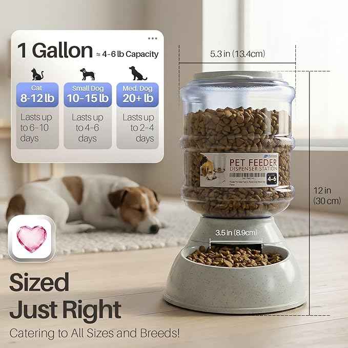Flexzion Gravity Pet Feeder Food Dispenser (4-6 lb Size) for Dogs Cats Automatic Replenish Dry Food Storage Container Bowl for Small Medium Breed Dog Cat Animal Feeding Watering Fountain Supplies