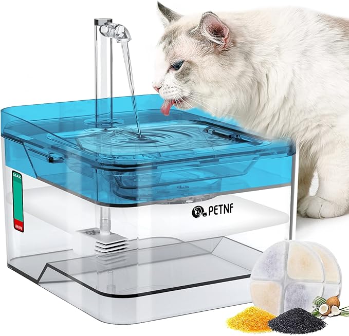 PETNF Blue Pet Water Fountain, 101oz/3L Automatic Cat and Dog Water Dispenser with LED Light, Ultra Quiet Pump, 3 Flow Settings & 2 Filters - AquaVibe