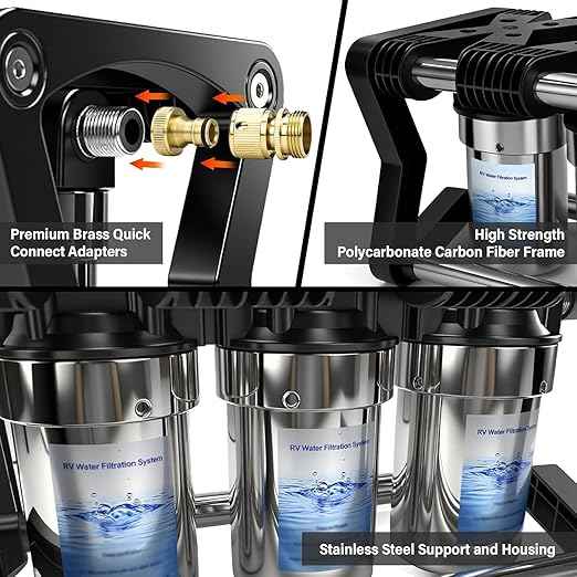 3 Stage RV Water Filter System with 3 Replacement Filters 0.2 Micron High Flow Camper Water Filter for RV and Boat