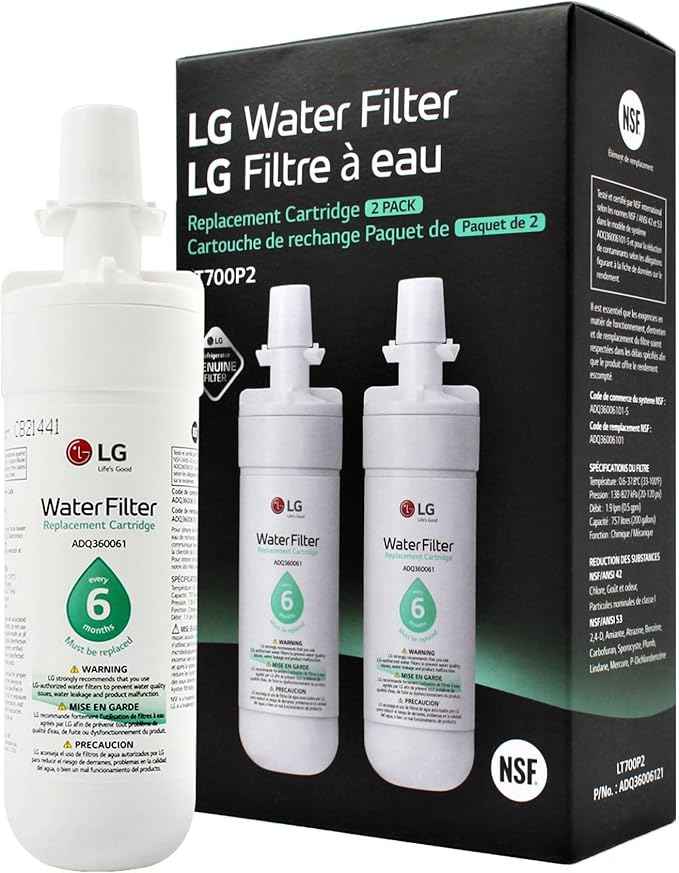 LG LT700P2 6-Month / 200 Gallon Refrigerator Replacement Water Filter, 2 Count (Pack of 1), White