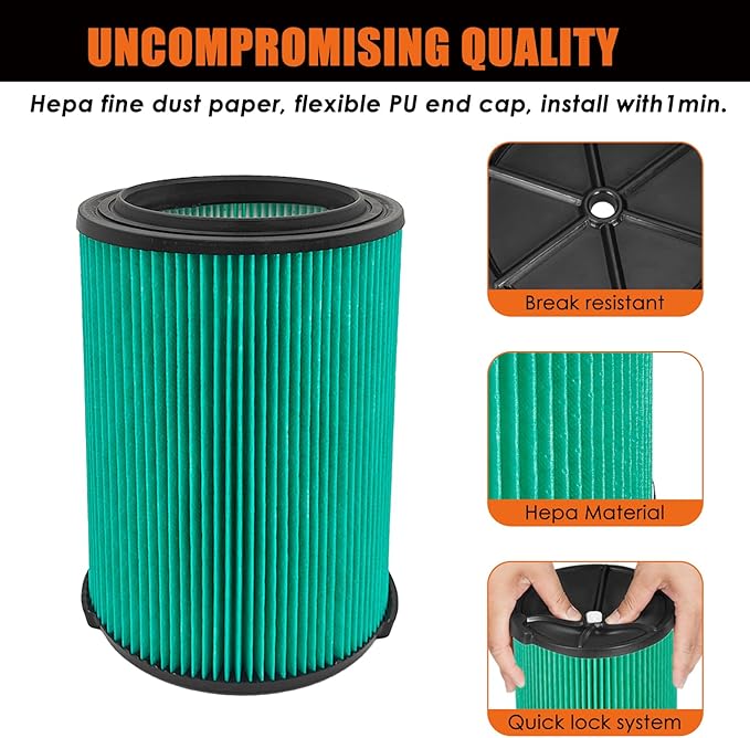 Universal Filters Replaces CMXZVBE38777 /CMXZVBE38753 Craftsman Hepa Graded Filter, Replaces # 9-38753, Fits 5-20 Gallon Shop Vacuums1988+, with Foam Sleeve -2 Pack - AquaVibe