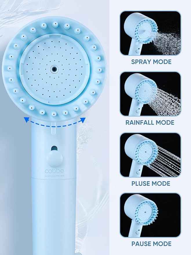 Cobbe Filtered Shower Head with Handheld, High Pressure 5-mode Showerhead with Filters, Built-in Power Wash for Hard Water - Remove Chlorine - Reduces Dry Itchy Skin, Blue