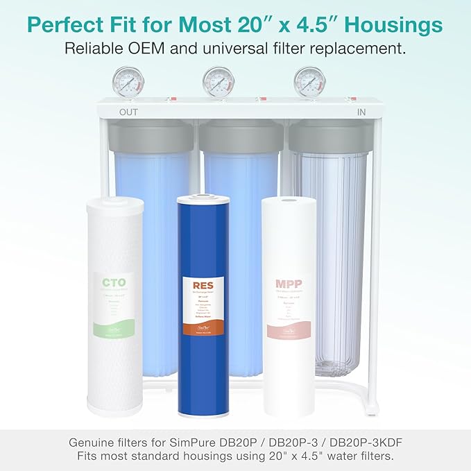 SimPure 20" x 4.5" Cation Exchange Resin Filter, Whole House Water Softening Filter Cartridge for DB20P, DB20P-3 (2 Pack)