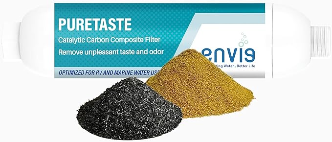 Envig Puretaste Catalytic Carbon KDF Inline RV Filter, Chloramine, Hydrogen Sulfide, Chlorine, VOCs & Chemicals Removal for RV, Marine, and Active Outdoor Living (2)