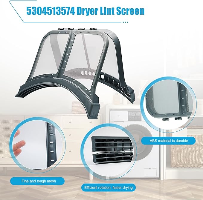 5304513574 Dryer Lint Trap Filter Replacement for Electrolux/Frigidaire Dryers - High-Efficiency Lint Screen, ABS Frame, Clamshell Design, Fit For EFME627UIW2, EFMC627UIW0 etc