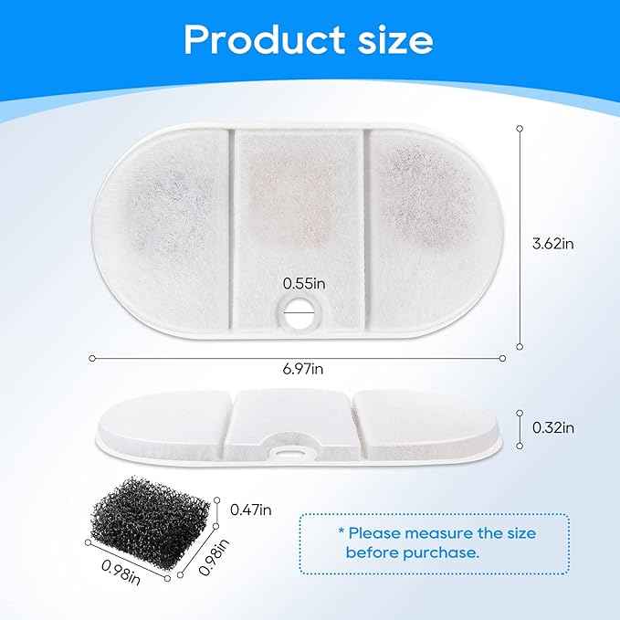 Cat Water Fountain Filter - 8 Pack Replacement Filters and 8 Pack Sponge Filter Compatible with PETLIBRO Capsule 71oz/2.1L Ultra Quiet Water Fountains PLWF002 Pet Dispenser