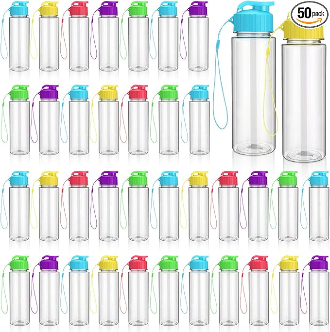 Domensi 50 Pieces Plastic Water Bottle Bulk 17 oz Sports Adults Reusable Large Water Bottles with Leak Proof Flip Top for Adults Fitness(Mixed Color)