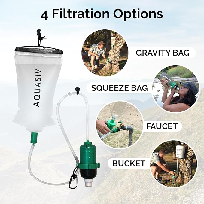 Gravity Water Filter Kit - HFM Carbon & Pre Filter, Portable Squeeze Pouch - Reliable Camping & Hiking