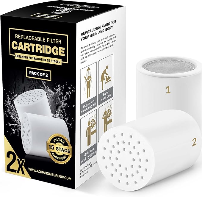 AquaHomeGroup Handheld Shower Head with Filter - 20 Stage Filtration Shower Filter for Hard Water - Vitamin C E and A and 2x filter cartridge and single filter cartridge bundle