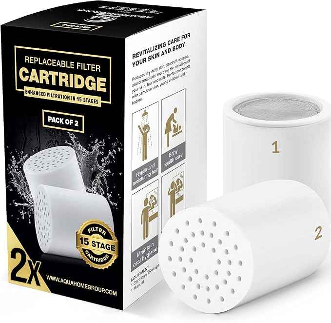 AquaHomeGroup Handheld Vitamin C E Shower Head - 20 Stage Filtration for Hard Water - 2x Filter Cartridge Bundle