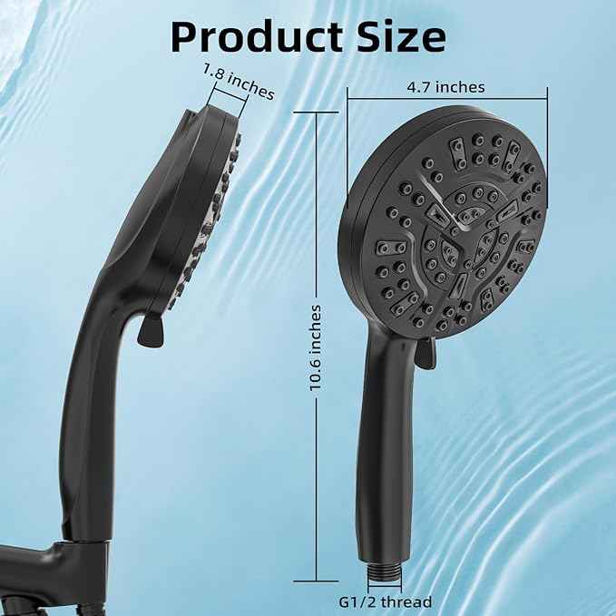 High Pressure Filtered Shower Head with Handheld, 9 Spray Modes 4.7" Shower Head, 59" long hose, 10 Layers Filter for Hard Water, Remove Chlorine, Adjustable Bracket, Matte Black