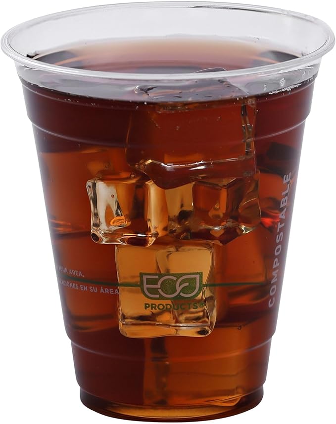 ECO PRODUCTS GreenStripe Clear Compostable 12oz PLA Plastic Cups, Case of 1000, Disposable Renewable Plant-Based Cold Cups, For Cold Drinks & Snacks, BPI Certified, ASTM Compliant.