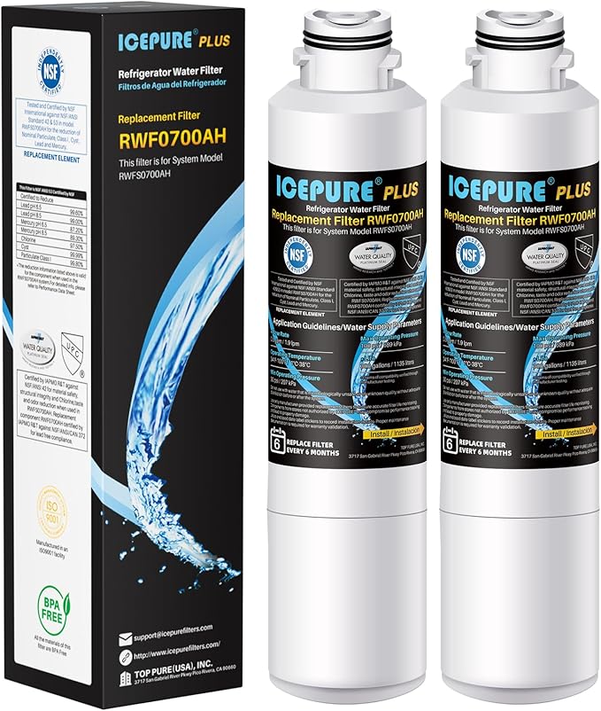 ICEPURE NSF/ANSI 53 Premium Certified DA29-00020B Refrigerator Water Filter Replacement for Samsung DA97-08006A, RF28HMEDBSR, RF263BEAESR, HDX FMS-2, HAF-CIN/EXP, 469101, RF4287HARS, RF28HFEDBSR,2PACK