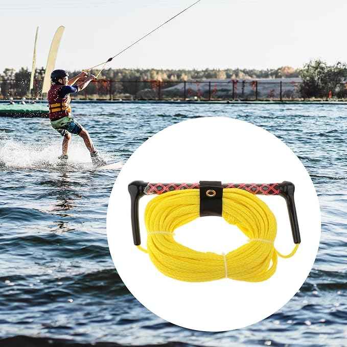 Water Ski Rope Wakeboarding Tow Line with Handle Grip Heavy Duty Water Ski Tow Rope Wakeboard for Surfing Accs, Yellow Rope