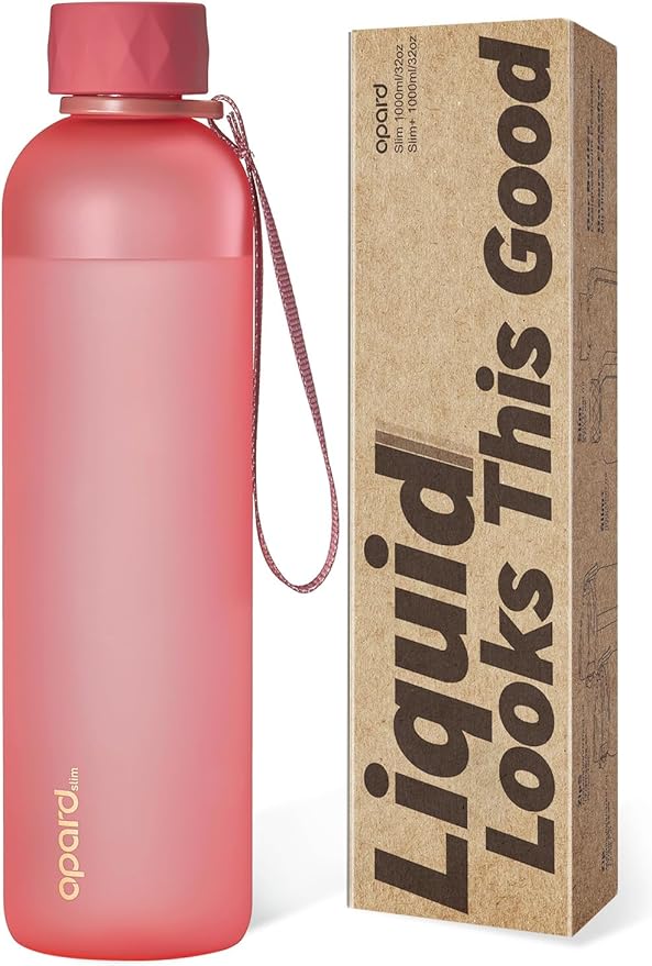 Opard Slim Pro Water Bottle 32oz, Plastic Water Bottle BPA-Free, Facetted Rubberized Grip-Texture Monocap, Leakproof Screw Top, Flamingo Pink Reusable for Travel School Sport Gym Hiking