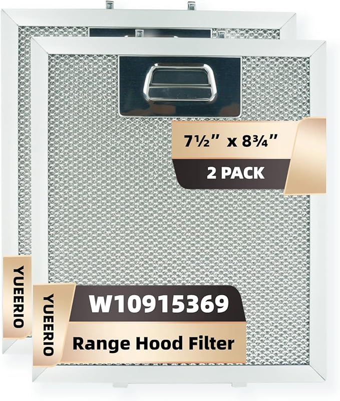 2Pcs W10915369 Range Hood Grease Filter Mesh Grease Vent Filter 5-Layer Aluminum Mesh 8.75 X 7.5 Inch Upgraded Stainless Steel Clips - AquaVibe