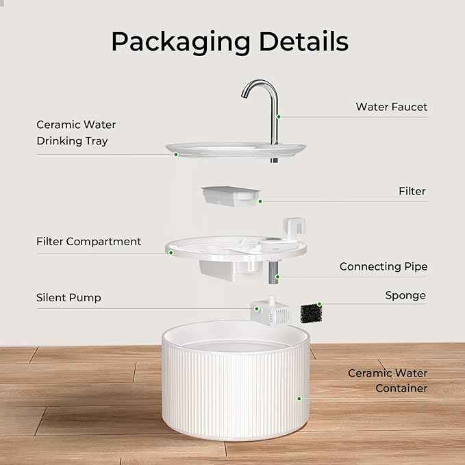 Ceramic Cat Water Fountain, 2.2L/74oz Ceramic Cat Fountains for Drinking Indoor with 3 Replacement Filters and 3 Sponges, Automatic Pet Water Dispenser with Ultra-Quiet Pump