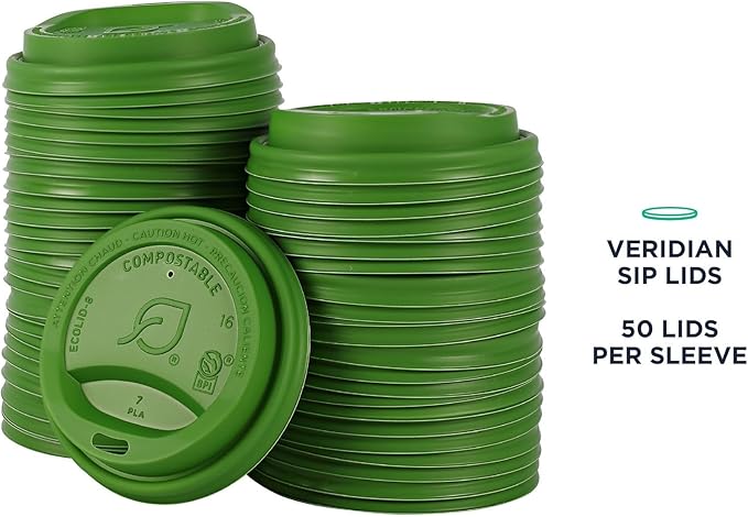 Eco-Products Compostable Coffee Cup Lids, Case of 800, Green Veridian Tops, Fits 8oz Hot Cups, Made from PLA Plastic, A Renewable Material Made from Plants, ASTM, BPI-Certified