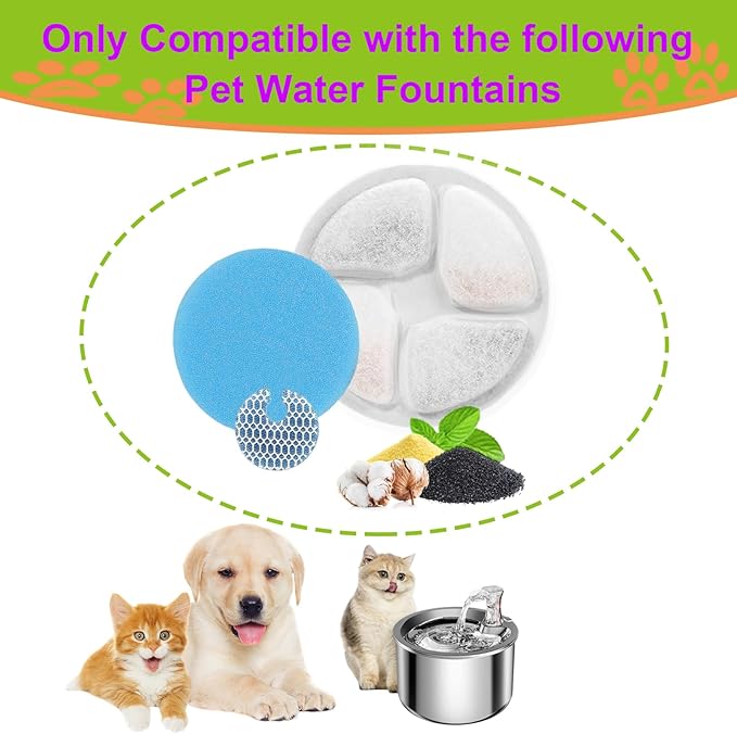 Cat Water Fountain Filter,Cat Fountain Filters Replacement for Round 2L/67oz Stainless Steel Pet Water Fountain,10 Pack Pet Fountain Filter Replacement