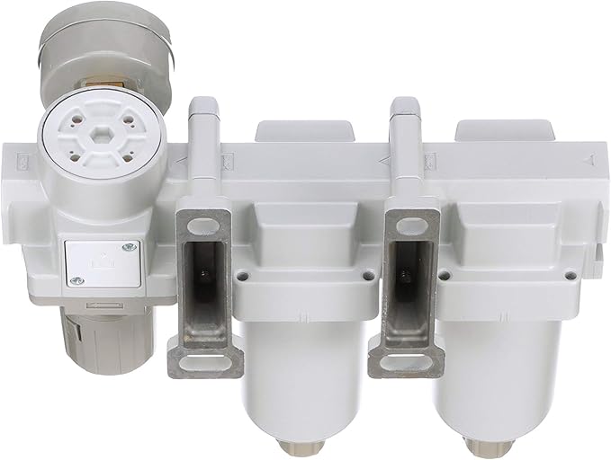 PneumaticPlus SAU430-N06G-MEP Three Stage Air Drying System Particulate Air Filter, Coalescing Filter, Air Pressure Regulator Combo 3/4" NPT - Metal Bowl, Manual Drain, Bracket, Gauge - AquaVibe