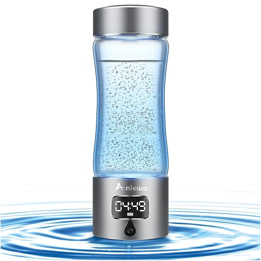 Hydrogen Water Bottle Generator with SPE/PEM Technology, Anlewo Portable H2 Water Ionizer Machine,5000PPB,6 Hours Hydrogen Retention for Family Friends Office Travel Sports Fitness(Silver)