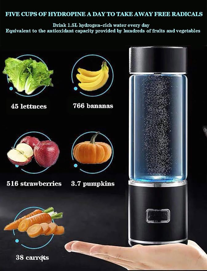 2 in 1 Portable Hydrogen Water Ionizer Machine, High Concentration, H2 and o2 Separation Electrolysis Technology, 300ml Capacity, Hydrogen Water Generator