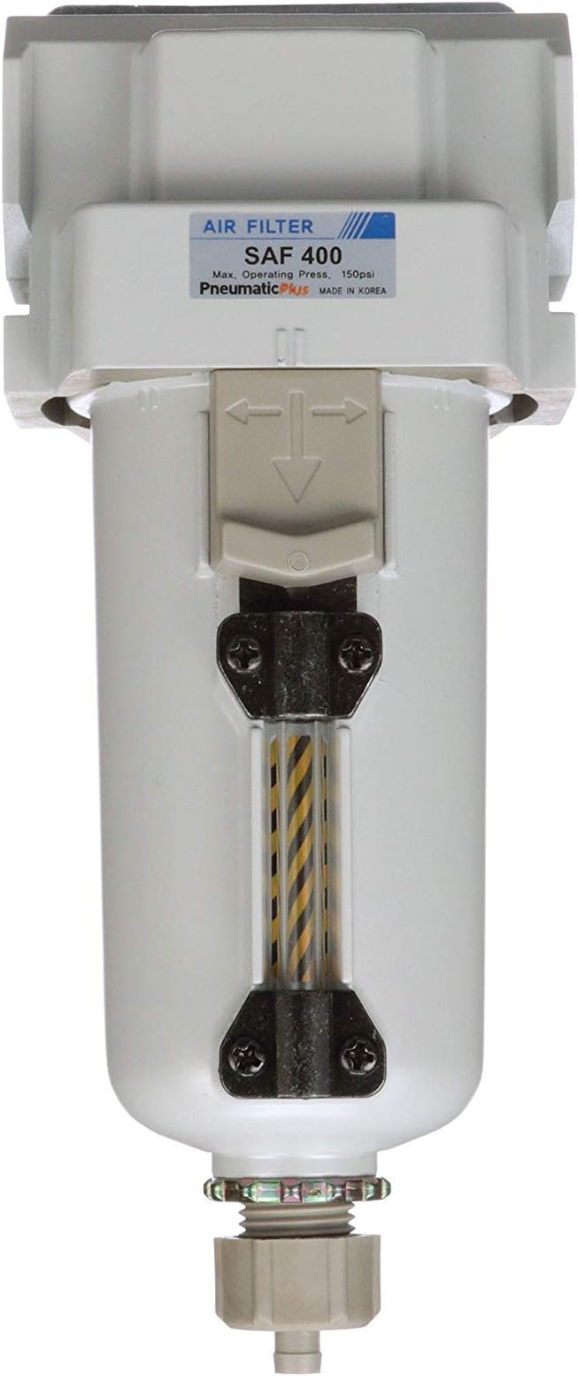 PneumaticPlus SAF400-N04B-MEP Compressed Air Particulate Filter 1/2" NPT, 10 Micron - Metal Bowl w/Manual Drain, Bracket - AquaVibe