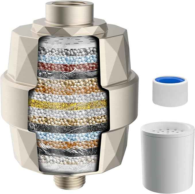 iFealClear Shower Head Filter, High Output Shower Filter for Hard Water for Remove Chlorine and Fluoride, Reduce Dry Itchy Skin and Eczema, 20-Stage Consistent Flow Shower Water Filter, Brushed Nickel