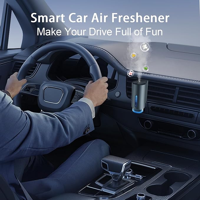 Smart Car Air Fresheners Diffuser with 4pcs Essential Oils, Automotive Scent Dispenser Rechargeable Aromatherapy Diffuser Vent Clip for Cars, 3 Adjustable Modes (Aromatherapy Oil 3PCS)
