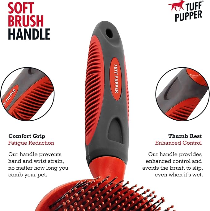 Tuff Pupper Round Bristle Soft Brush for Dogs and Cats | Gentle Grooming for Short or Long Hair | Soft Pin Tool for Sensitive Skin | Detangle & Remove Loose Fur | For Dematting & Detangling Undercoat - AquaVibe