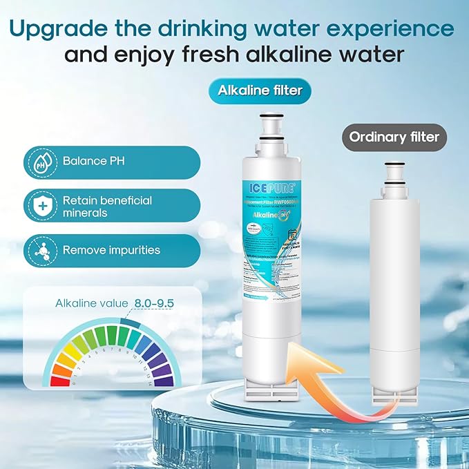 ICEPURE Alkaline 4396508 Refrigerator Water Filter Replacement for EDR5RXD1, EveryDrop Filter 5, Whirlpool 4396510, 4392857, 4396547, 9085, NL300, LC400V, PNL240V, WF-NLC240V WF285, Enhances PH, 5Pack