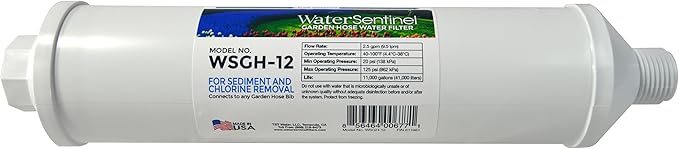 WaterSentinel WSGH-12 3-Stage Garden Inline Water Filter with Garden Hose Connection, Reduce Sediment, Hard Water, Rust, Chlorine, Odor, Organic Gardening Plant Health