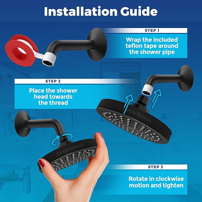 High Pressure Shower Head - Anti-Clogging Silicone Nozzles - 2.5 GPM Removable Restrictor - Easy to Clean Adjustable Replacement - easy to install with Plumbers Tape - 6 inch - Matte Black Finish - AquaVibe