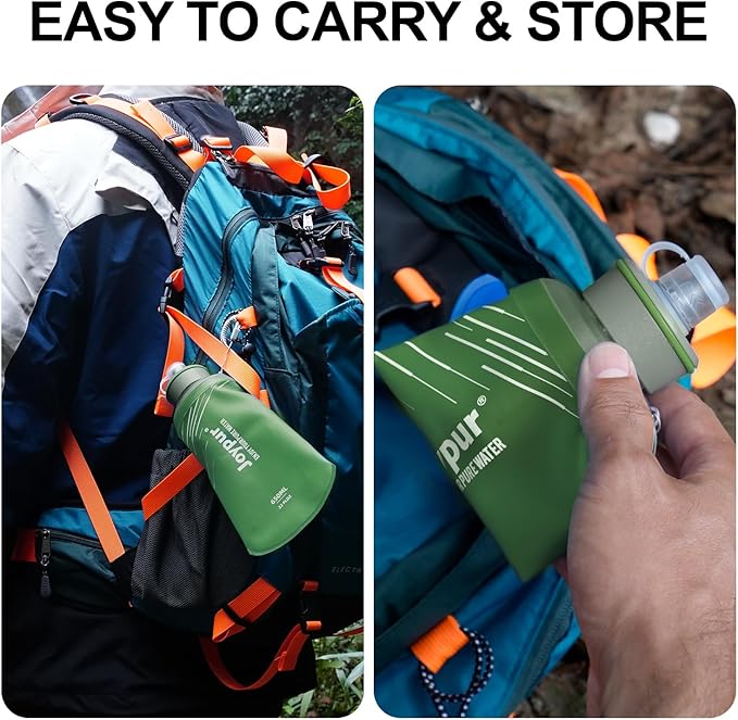 Collapsible Squeeze Water Filter Bottle - 1000ml with Filter with NSF/FDA Certification Befree or Peak Series replacement for Hiking,Running,Camping,Travel,Cycling,Fishing,BPA-Free(Green)