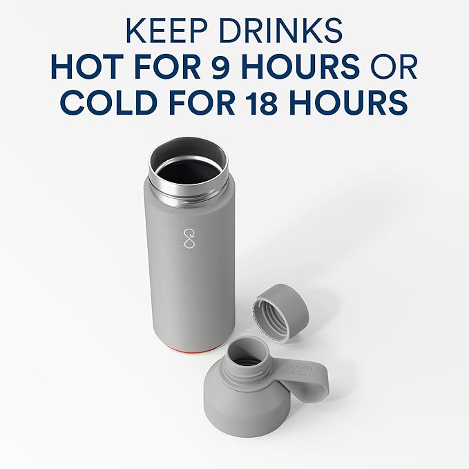 Ocean Bottle Big 34 oz | Stainless Steel Water Bottle | Reusable & Sustainable | Keeps Drinks Cold & Hot | Eco Friendly Gift (Rock Grey)