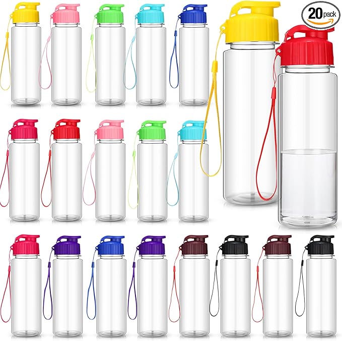 Mifoci 20 Pieces Water Bottle Bulk 17 oz Plastic Water Bottles Bulk Gym Sports Adults Reusable Large Bottles with Leak Proof Flip Top for Party Outdoor(Regular Style,Assorted Color)