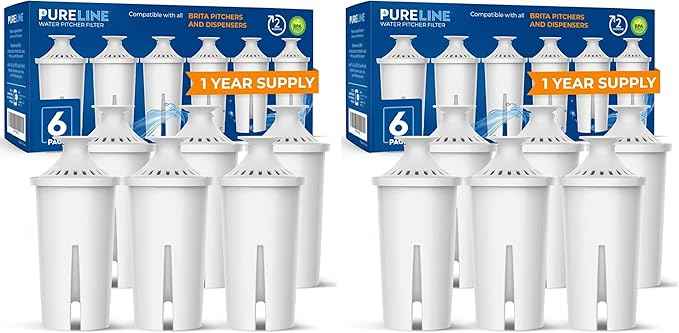 Pureline Replacement for Brita® Filter, Pitchers and Dispensers, Classic 35557, OB03, Mavea® 107007, Replacement for Brita® Pitchers Grand, Lake, Capri, Wave and More (12 Pack)