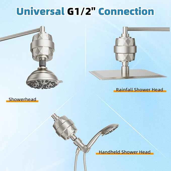 Filtered Shower Head, 10" High Pressure 10-Spray Handheld/Rainfall Shower Head Combo with 20 Stage Shower Filter, 11" Shower Extension Arm, 71" Hose, Shower Head Holder, Brushed Nickel