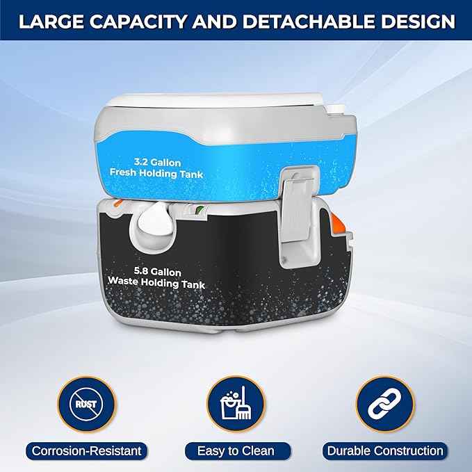 SereneLife 5.8 Gal Portable Camping Toilet For Adults, 120+ Flushes Porta Potty Camp Toilet with Detachable Waste Tank, Level Indicator, Carry Bag, Suitable for Camping, Hiking, and Boating