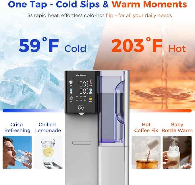 C5 Countertop Reverse Osmosis Water Filter, Hot and Cold RO System-3s Instant Hot, 6 Temp Settings 7-Stage RO Filtration Dispenser, NSF/ANSI372/42/58, Portable Pitcher, 3:1 Pure to Drain