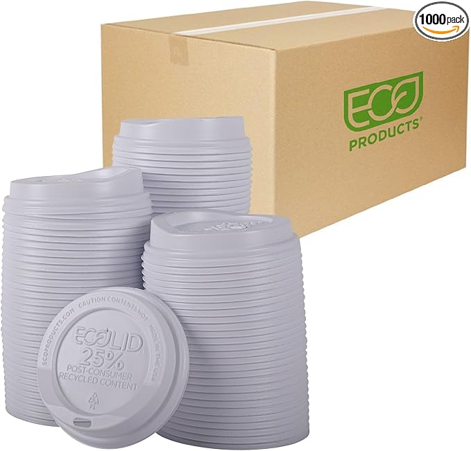 Eco-Products Ecolid Recycled Small Coffee Cup Lids, Case of 1000, White, Fits 8oz Hot Cups, Made from 25% Post-Consumer Recycled Plastic Polystyrene, Made in the U.S.A.
