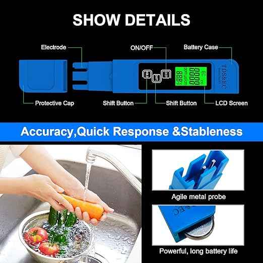 Most Accurate So Far 4-in-1 Instant Read TDS Meter - Measures TDS, EC, & Temperature (°C/°F) - Digital Water Testing Kit for Tap, Well, Pool, Hydroponics, Aquarium, RO/DI System -Blue