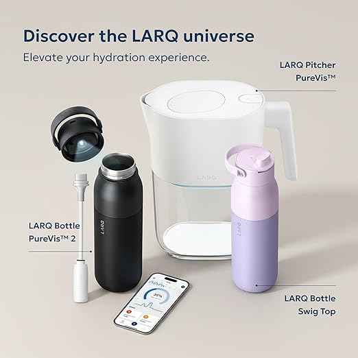 LARQ Bottle Movement Filtered - Lightweight Non-Insulated Stainless Steel Water Bottle BPA Free with Nano Zero technology and long-lasting filters, White/Pebble, 24oz