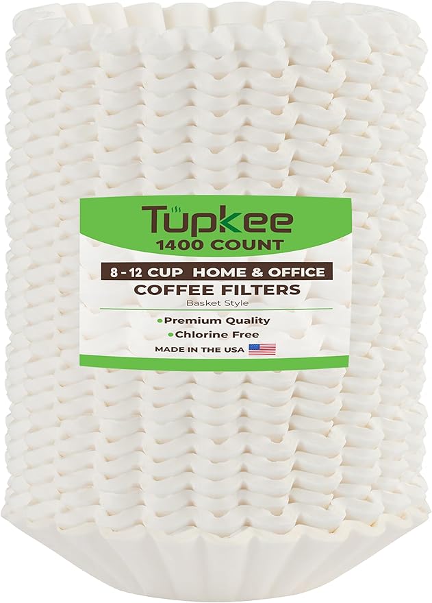 Tupkee Coffee Filters 8-12 Cups - 1400 Count, Basket Style, White Paper, Chlorine Free Coffee Filter, Made in the USA