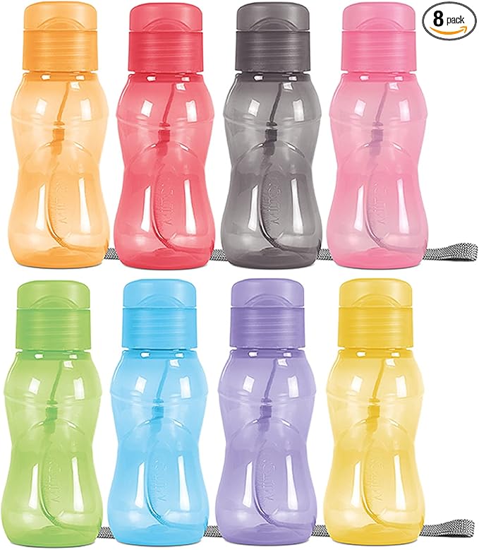 MILTON 8 pack 6 oz Kids Water Bottle for School Leak Free Flip Lid- Portable Small Sports Water Bottle for Adults Carry Strap Party Favors for Kids Treats Prizes Gifts Goodie Bag Stuffers Bulk Pack