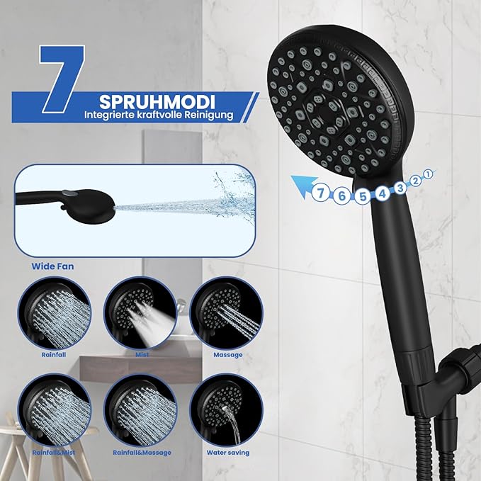 Filtered Shower Head with Handheld,7 Spray Settings High Pressure Showerhead Built in Power Wash to Clean Tub, Tile & Pet, Showerhead with Filters for Hard Water - Remove Chlorine, (black) - AquaVibe