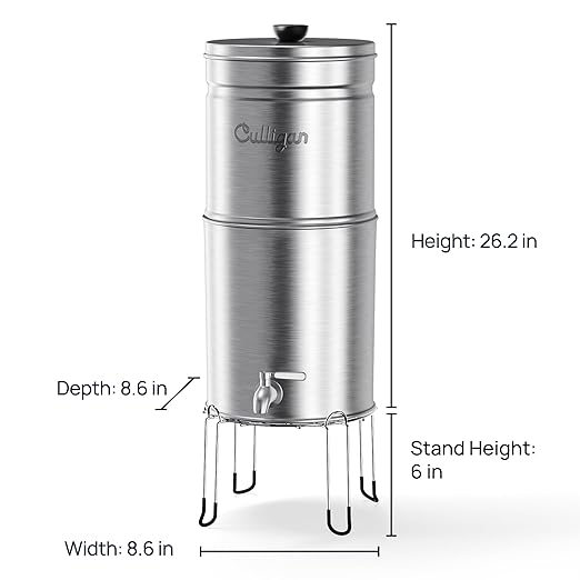 Culligan with MaxClear Technology 2.25 Gallon Gravity Water Filter System, Polished Countertop Ceramic Water Filter NSF/ANSI Certified to Reduce Lead, Microplastics & Total PFAS, with 1 Filter