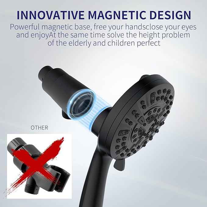 Filtered Shower Head with Handheld - 10 Spray Modes High Pressure Handheld Shower with Filter Spray Combo, Magnetic Shower Heads, With 60-Inch Long Hose（Matte black）